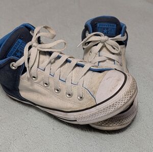 Converse High-Top Sneakers in White and Blue Trim